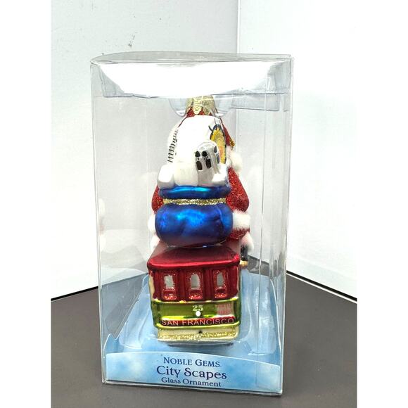 Ken Adler Noble Gems City Scape Glass San Francisco Trolley Santa Ornament NIB - Picture 4 of 6